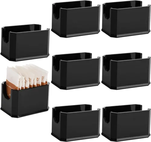 Dicunoy Juego de 8 soportes para paquetes de azúcar, organizador de plástico negro para restaurante, bolsa de azúcar, paquetes de edulcorantes, caja