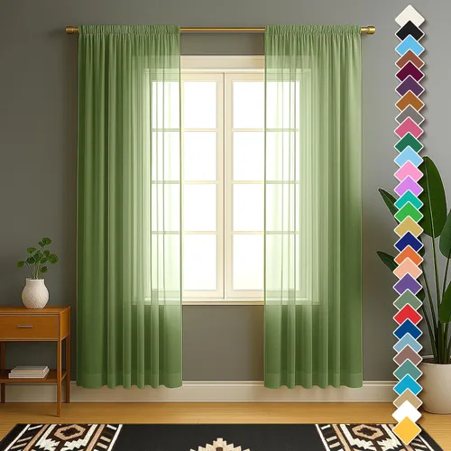 YHSF Cortinas traslúcidas – Juego de 2 paneles para decoración del hogar – Elegantes cortinas de gasa sólida con bolsillo para barra para Verde