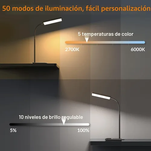 Miniatura 5 de LEPOWER Lámpara de escritorio, 800LM LED para oficina en casa, lectura de 12 W para escritorio, luz para cuidado de los ojos, lámpara de cuello