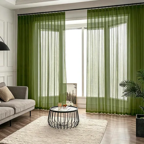 Miniatura 29 de Cortinas plisadas negras traslúcidas de 84 pulgadas de largo, 2 paneles para dormitorio, lino texturizado, ganchos transparentes para pista