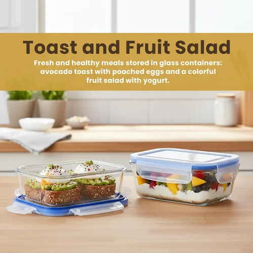 Miniatura 3 de Recipientes de vidrio sin BPA con tapas de bloqueo – Paquete de 6 recipientes de preparación de comidas premium, a prueba de fugas, herméticos