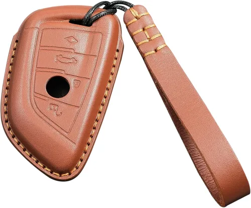 Funda para llavero BMW de piel auténtica con llavero, protector de cuero para llave de automóvil, compatible con llave remota inteligente 2 5 6 7