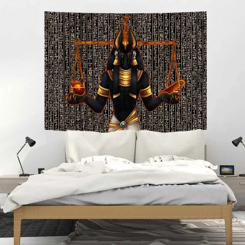 Miniatura 5 de Ine Ive Tapiz de estatua egipcia de Anubis, tapiz religioso mítico del antiguo Egipto, 40 x 30 pulgadas, jeroglíficos egipcios, decoración de pared