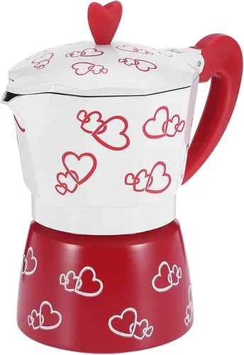 Miniatura 8 de HERCHR Red Heart - Olla moka de aluminio, cafetera para estufa con cafetera italiana ergonómica para camping, moka espresso (S)