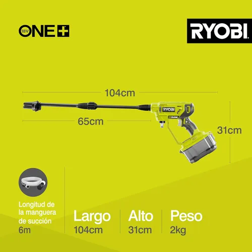 Miniatura 9 de Ryobi RY18PW22A-0 Lanza de presión de batería 18V ONE+ 182 l/h 22 Bar (solo cuerpo)