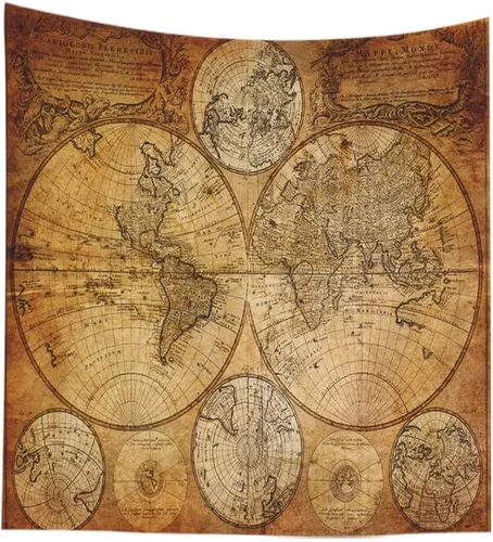 Miniatura 14 de CAPSCEOLL Tapiz de mapa del mundo para colgar en la pared, tapiz blanco y negro para decoración del hogar, 40 x 30 pulgadas, mapa para habitación