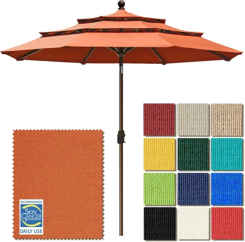 EliteShade USA - Sombrilla de 9 pies, de 3 niveles, para patio, mesa al aire libre con ventilación y parte superior de 5 años sin decoloración, Óxido