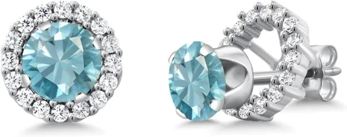 Miniatura 91 de Gem Stone King Aretes redondos de plata de ley 925 de 0.236 in con piedra natal extraíble para mujer