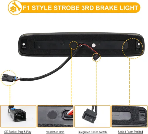 Miniatura 5 de R&F Auto Tercera luz de freno LED ahumada con juntas de espuma de sello de repuesto para Silverado y Sierra 1500/2500/3500 HD Classic (1999-2007)