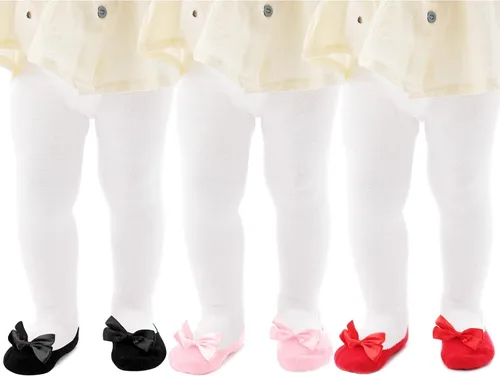 Mini angel Mallas de bebé antideslizantes para niña, mallas lisascon aspecto de zapato, mallas sin costuras, mallas de algodón cálidas,