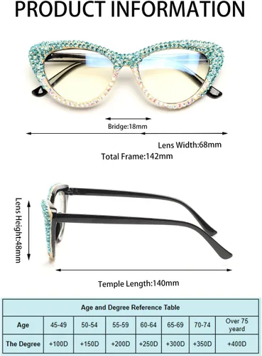 Miniatura 8 de ICARA Oprah Style - Lentes de lectura con diamantes de imitación para mujer, diseño de ojo de gato con diamantes brillantes y bloqueo de luz azul