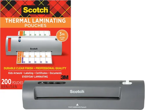 Scotch Paquete de laminador térmico y bolsa, sistema de 2 rodillos, laminado de hasta 9 pulgadas de ancho (TL901X) con bolsas de laminación Scotch