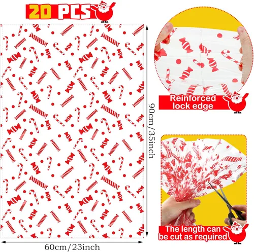 Miniatura 2 de Zonon 20 bolsas grandes de cesta de Navidad de 35 x 23 pulgadas, bolsas de celofán transparentes con copos de nieve, bastones de caramelo a cuadros