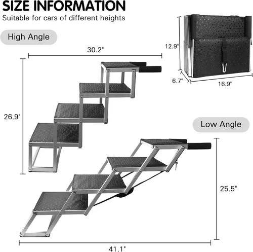 Miniatura 3 de DGSL Rampa para perros para automóvil, escaleras plegables para perros de 4 escalones, aluminio, negro, soporta hasta 250 libras
