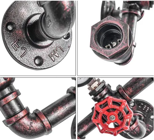 Miniatura 4 de MQ Lámpara de pared de tubería de agua, accesorios Steampunk, 2 luces, montaje en pared, enchufe E26, lámpara de pared rústica vintage para baño