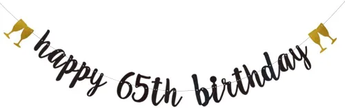 Cartel de feliz cumpleaños 65, pre-encordado, guirnalda de fiesta de cumpleaños 65, decoración de fiesta de cumpleaños de 65 años, letras negras,