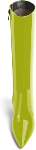 Miniatura 101 de AMBELIGHT Botas altas hasta la rodilla con cremallera y puntera puntiaguda para mujer, de patente sólida, tacón alto, 3.3 pulgadas
