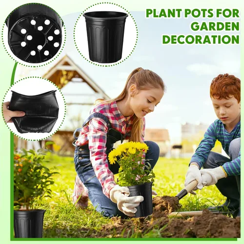 Miniatura 3 de FoldTier 300 macetas de 2 galones y 1 galón para plantas de vivero, macetas de plástico flexible a granel con orificio de drenaje, etiqueta