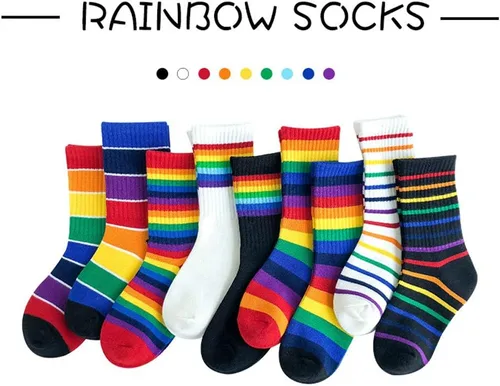 Miniatura 2 de EIAY Shop Calcetines de algodón con rayas arcoíris para niños y niñas grandes
