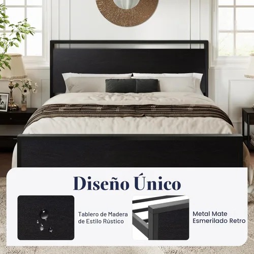 Miniatura 4 de Allewie Base de cama de plataforma tamaño Queen con cabecera y estribo de madera, soporte de 12 listones de metal resistente, no necesita somier
