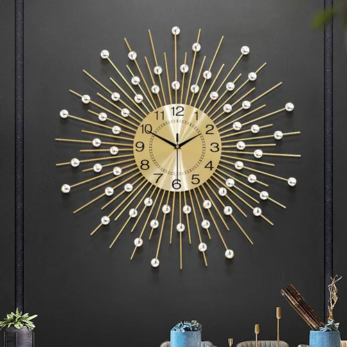 Reloj de pared grande moderno, decorativo, de metal, de 24 pulgadas, silencioso, sin tictac, hecho a mano, de lujo, diseño de diamante, para sala de