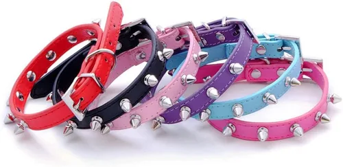 Miniatura 6 de Collar de perro con pinchos para perros medianos, remache de hongos, piel sintética suave, collar de gato con tachuelas, ajustable para perros Azul