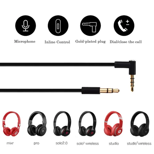 Miniatura 4 de cipher Cable de audio de repuesto, compatible con auriculares Beats, modelos Studio Solo Pro Detox Mixr Executive Pill, con micrófono y control