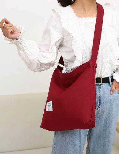 Miniatura 155 de Covelin - Bolsa de hombro informal de lona para mujer, estilo bohemio y retro, bolsa de mano, bolso cruzado, tamaño grande