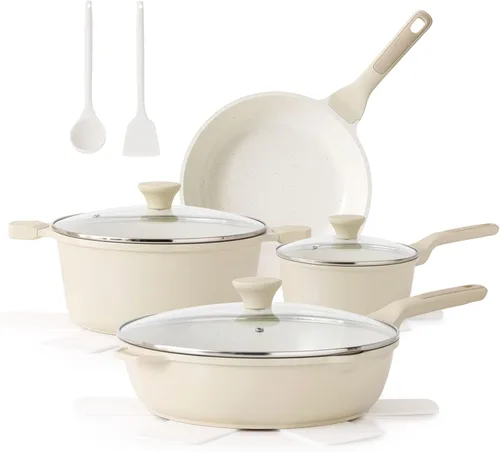 SENSARTE Juego de utensilios de cocina de cerámica antiadherente de gran tamaño de 13 piezas, juego de ollas y sartenes saludables, juego de cocina