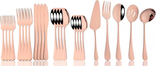 Miniatura 9 de JASHII Juego de cubiertos de 25 piezas con tenedor y cuchara con utensilios para servir para 4, cubiertos de acero inoxidable de grado alimenticio