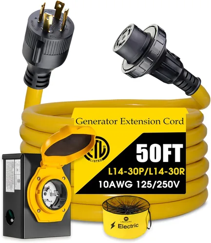 Miniatura 11 de Cable generador de 50 amperios con caja de entrada de alimentación preperforada, cable de extensión de generador de alta resistencia real STW