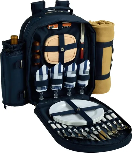 Miniatura 9 de Picnic at Ascot - Mochila de picnic ecológica para 4 personas equipada de lujo con enfriador, soporte de vino aislado y manta - Verde bosque
