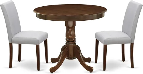 East West Furniture ANAB3-AWA-05 - Juego de mesa de comedor moderno de 3 piezas, incluye una mesa de cocina redonda con pedestal y 2 sillas de