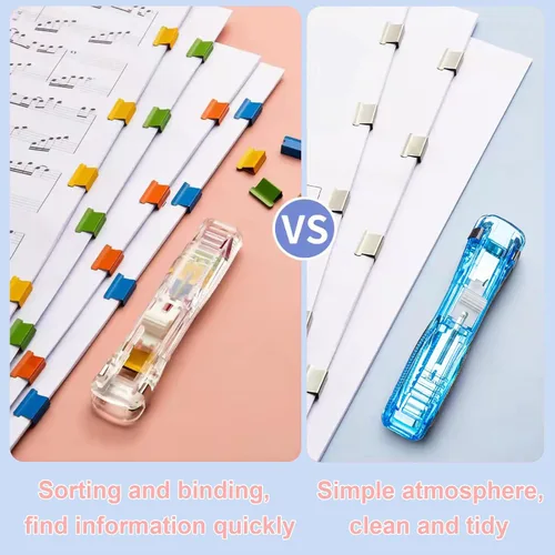 Miniatura 3 de Dispensador de Clips de Papel Portátil Reutilizable - Capacidad de 40 Hojas, 2 Dispensadores con 100 Clips de Repuesto (50 Plateados + 50 de Color)
