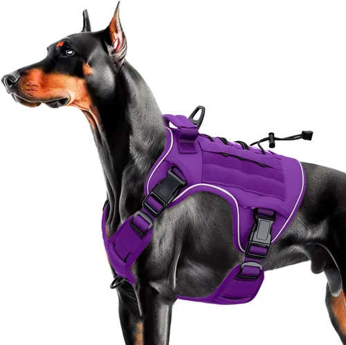 Miniatura 34 de Arnés táctico para perros grandes, chaleco reflectante ajustable sin tirones con sistema Molle, control de grado militar K9 para entrenamiento