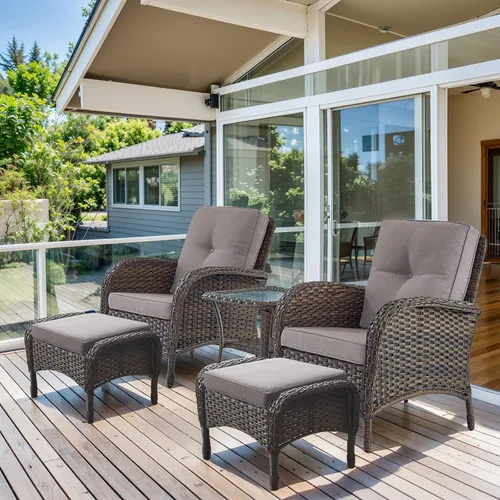 Miniatura 36 de HUMMUH Juego de 2 sillas de mimbre para exteriores, sillas de comedor con respaldo alto y asiento profundo para jardín, porche, patio trasero