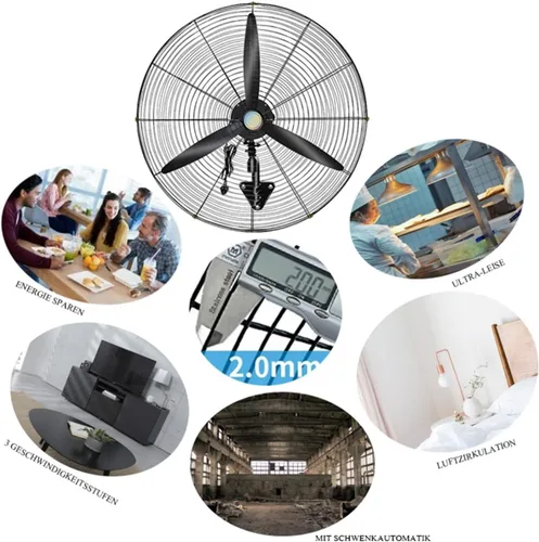 Miniatura 5 de Ventilador de pared de metal pequeño para exteriores, ventilador de pared industrial de 19.7 pulgadas, 25.6 pulgadas 29.5 pulgadas, ventilador 3