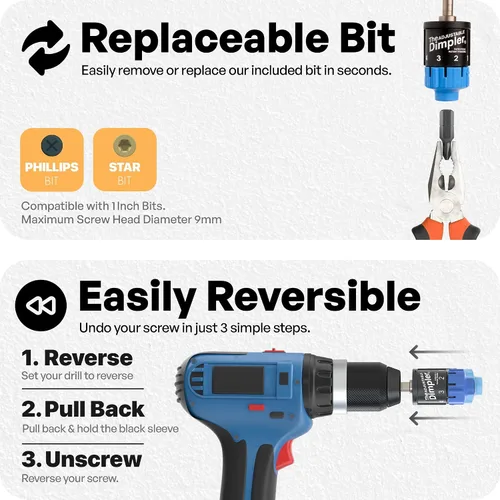Miniatura 6 de Ajustable DIMPLER® - Broca para paneles de yeso y accesorio para pistola de tornillos, convierte el taladro en una pistola de tornillos para paneles