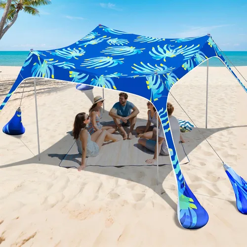 Miniatura 11 de 2PM SPORTS Toldo de Carpa de Playa con Protección UV UPF50+, Refugio Grande de Sombra Solar para Exteriores para Picnic Familiar, Camping, Viajes