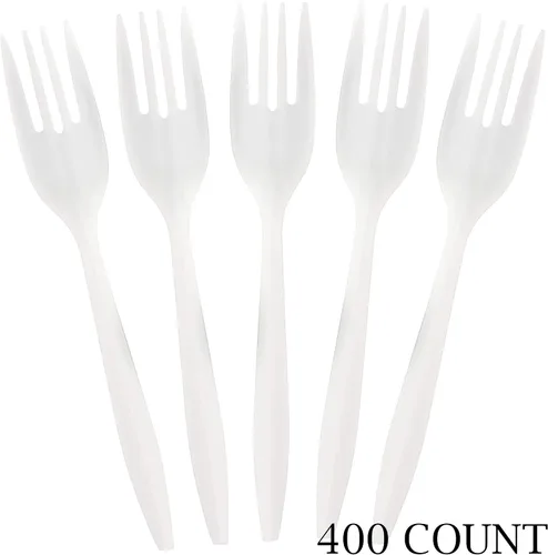 Miniatura 6 de Plasticpro Cubiertos 400 tenedores de plástico desechables blancos de peso medio