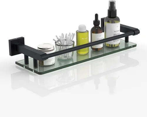 Miniatura 9 de Estantes de vidrio para baño, estante rectangular de acero inoxidable cromado de 20 pulgadas, estante de vidrio templado para montaje en pared