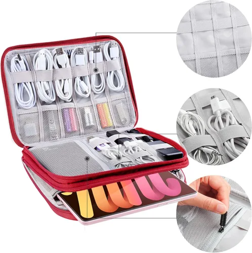 Miniatura 5 de Organizador de artículos electrónicos, bolsa organizadora de cables de viaje, resistente al agua, doble capa, para cable, iPhone, iPad Mini, regalo