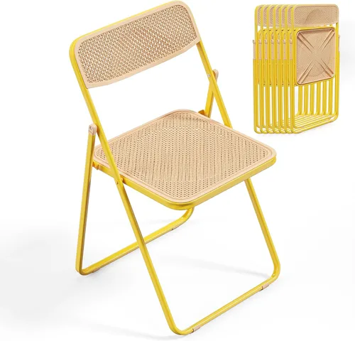Miniatura 8 de VINGLI Silla plegable moderna con marco de hierro con panel de textura tejida, diseño que ahorra espacio para fiestas, bodas, eventos, oficina