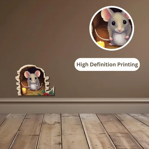 Miniatura 2 de Adhesivo de pared con ratón en el agujero - Paquete de 2, vinilo decorativo con agujero de ratón, arte divertido, decoración del hogar, vinilo