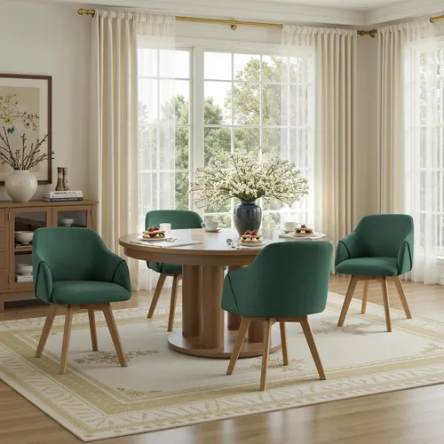Miniatura 11 de Juego de 2 sillas de comedor giratorias, modernas de mediados de siglo con brazos y patas de madera, sillas de cocina tapizadas de tela de lino