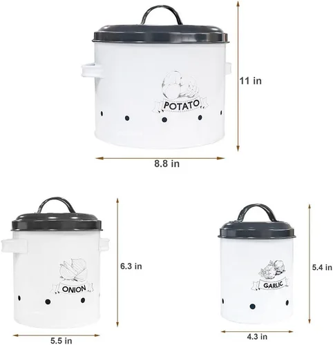 Miniatura 3 de SOTECH Juego de 3 contenedores de almacenamiento de papas y cebollas y ajos con tapa, organizador de despensa de cocina y conservador de verduras