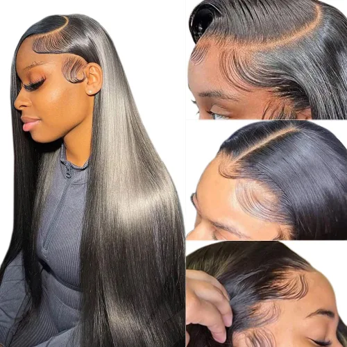 Miniatura 20 de Subella 12A Pelucas de encaje frontal HD de cabello humano con línea capilar prearrancada con cabello recién nacido, densidad de 180, 13x5, cabello