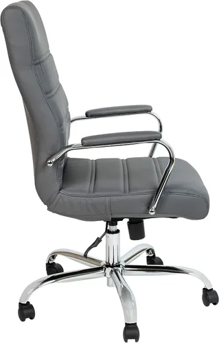 Miniatura 6 de Flash Furniture - Silla giratoria Whitney de oficina con respaldo alto de LeatherSoft, con asiento acolchado y reposabrazos, silla de oficina Gris