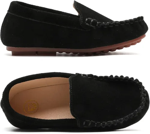Miniatura 4 de DADAWEN Mocasines de piel de ante suave para niños y niñas pequeños, zapatos de vestir planos para barco, para boda, iglesia, zapatos Oxford