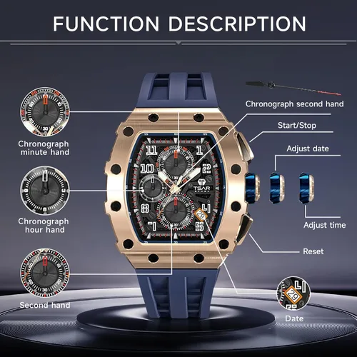 Miniatura 5 de Tsar Bomba - Reloj de lujo para hombre, resistente al agua hasta 50 m, sistema de movimiento de cuarzo japonés, caja de acero inoxidable, cristal